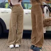 Kadın pantolonları kadife cesur gölge indie sokak kıyafeti vintage genç kız bolca Kore Japonya yüksek bel kahverengi pantolon sonbahar kış