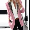 Casual Slim Leopardo Patchwork Longo Blazer Casaco Mulher Jaqueta Mulher Feminino Elegante Escritório Lady Cardigan Jaquetas Finas 211019