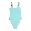 One-Piece Suits Women Swimsuit Fashion Rhinestone Design Solid Color Blue Swimming Suit Sexy Monokini Swimwear Bikini For Beach 