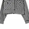 TRAF Women Fashion Single Breasted Korte Black Plaid Jas Pocket Accessoires Retro lange mouw Blouse Streetwear 211014