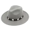 Fashion Men Women Wool Blend Panama Hat Derby Cap Outdoor Wide Brim Church Sombrero Godfather Cap Black Belt9450912