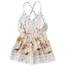 Baby Girls Lace Romper 2021 Barn Flower Printed Spaghetti Strap Jumpsuit Söt barn Baklösa One-Piece Kläder Toddler Onesie S1254