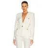 Lente herfst witte elegante vrouwen 2 stuk set lange mouwen jas broek pak ol runway vrouwelijke kleding 210527