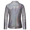 Silver Plaid Sequin Blazer Jacket Men Single Breasted Slim Fit Suits &Blazer Male Festival Carnaval Party Halloween Costume 210522