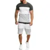Mens Kläder Sommar Patchwork Tracksuit Kortärmad 2 Piece Sport Workout Kläder Män Shorts Ställ in Tshirt och Shorts Set 210722