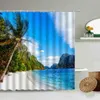 Rideaux de douche plantes vertes tropicales paysage océan rideau palmier arbre plage du paysage d'été de salle de bain étanche décor de la maison de maison