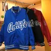 Mäns Varsity Bomber Jackor Broderi Bokstäver Oversized Hip Hop Streetwear Casual Baseball Uniform Coats Vintage Man Kläder 210928