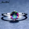 Bröllopsringar Junxin Multicolor Stone Rainbow Fire Birthstone for Women 925 Sterling Silver Filled Purple Blue Zircon Thin Ring2845