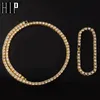 Hip Hop 5MM Iced Out Necklaces + Bracelet 1 Row Rhinestone Choker Bling Crystal Tennis Chain Necklace For Men Jewelry X0509