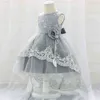 Red Trailing Lace Elegant Christening Princess Toddler Birthday Baby Girl Party Ball Gown Dress Newborn Children Baptism 1 Year G1129