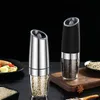 Automatische Salz- und Pfeffermühle Gravity Electric Shaker Mill einstellbar Keramik LED-Licht für Küchengewürzsatz 210611