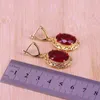 Risenj Dubaiラグジュアリースタイルの多くの色大きな赤い石のゴールドの宝石類のための調節可能なリングネックレスセット