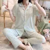 CAIYIER Classic Plaid Pyjamas Set Summer Femmes Vêtements de nuit à manches courtes Corée Minimaliste Loose Sleepwear Homewear Costume 210831