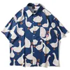 Sommar Streetwear Skjortor Män Kortärmad Rolig Goose Fulltryckta Hawaiian Beach Shirt Hip Hop Harajuku Koreanska Fashion 210809