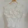 Biała Patchwork Wzburzyć Koszula Dla Kobiet Kwadrat Kołnierz Krótki Rękaw Elegancka Bluzka Kobiet Moda Odzież Lato 210524