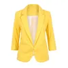2020 Autumn Women Yellow White Red Casual Slim Blazers Ladies Jacket Coat Blazers Female 3/4 Sleeve BusinSuits X0721