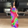 Playsuit Women Sleeveless Tie Dye Loose Outfits For Slash Neck Plus Size 2Xl Sexy Party Club Jumpsuit Summer 210520