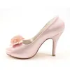 Jurk schoenen peep toe satijn hoge hak licht roze prom jurken met bloem vrouwen trouwpompen