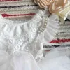 Super süßes Kleinkind-Mädchen-Perlenkleid für Baby-Taufe, Geburtstag, Kinder, Flatterärmel, Tutu, Prinzessin, Vestido-Kleidung 210529