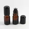 2021 5ml Amber High Quality Roll On Bottle Essential Oil With Stainless Steel Metal Roller Ball Black Cap Fragrance Perfume 5 Colors