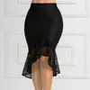 Sexy Black Lace Gothic Rokken Vrouw Empire Taille Elastische Retro Potlood Asymmetrisch XXL XL Plus Size Jupe Damesmode 210527