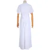 Kobiety Dress V-Neck Krótki Rękaw Split Black White Letnie Suknie Plus Rozmiar Długie Mody Odzież 210513