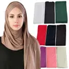 Шарфы мода Женщины с твердым цветом хлопок головокружение готово к ношению мгновенного хиджаба шарф -шарф мусульманс