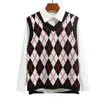 Damenwesten Damen-Pullover mit V-Ausschnitt, modisch, ärmellos, lockere/schmale Passform, Argyle-Rippenstrick-Tanktops, Pullover, College-Girl-Stil, Keep War