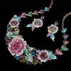 Ny mode blomma blad bröllop brud prom full rhinestone halsband örhängen smycken uppsättningar för kvinnor födelsedag gåvor h1022