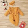 Zafille Baby Girl Romper 8 Kolory Koronki śluba dla Urodzonych Odzież Ruffles Bow Kombinezon + Pałąk 220106