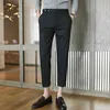 夏のカジュアルスーツパンツ男性ブラックグレービジネスドレスパンツ刺繍ウェディングオフィス社会ズボンPantalon Homme 210527