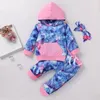 Kleding sets geboren 2 stks set baby jongens meisjes tie-dye 2021 mode winter warme zak lange mouw hoodie + tether broek + hoed outfit kinderen