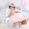 Mode Süße Prinzessin Party Kleid Kleinkind Baby Mädchen 2 Stil Ärmellose Oansatz Pailletten Floral Feste Spitze Tutu Kleid 0-10Y Q0716