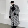 IDEFB / Męska nosić jesień zima kratę kolor patchwork luźny duży rozmiar średniej długości woolen płaszcz do męskiego podwójnego długiego płaszcza 210524