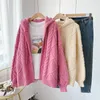Korean Winter Pink Sweater Cardigans Hooded Knit Sweaters Loose Oversized Christmas Knitted Coat Female Clothing 210430