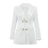 DEAT Frauen Weiße Taschen Zweireiher Blazer Neue Umlegekragen Langarm Slim Fit Jacke Mode Flut Sommer 7E0380 210428