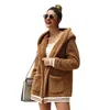 Womens Coat Hoodied Long Sleeve Striped Spliced Plush Thick Warm Solid Color Cardigan Pocket Long Coat 53 Z2