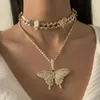 Anhänger Halsketten Mode Bling Strass Schmetterling Choker Halskette für Frauen Crysta LMiami Kubanische Verbindung Hochzeit Schmuck Geschenke