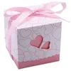 Emballage cadeau 50pcs mariage faveur de mariée bonbons boîtes cas, creux coeur forme boîte sac avec ruban fête table décor emballages titulaire