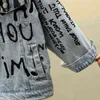 Lose Brief Stickerei Frauen Denim Jacke Harajuku Große Größe Denim Mantel Übergroßen Drehen Unten Kragen Weibliche Jeans Jacke 697 211105
