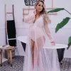 Stereo Pearl Maternity Dress For Pography Tulle Outfit Long Kimono Po Shoot 210726