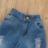 Yaz Bebek Kız Denim Giyim Setleri Sling Kovboy Suit Yırtık Kot Pantolon Kızlar İki Parça Set Çocuk Kıyafetler