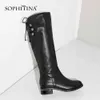 Sophitina moda cheia de couro genuíno inverno botas de alta qualidade confortável saltos baixos sapatos artesanais lã mulher mulher botas BA23 210513