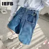 IEFB Men's Jeans Shorts Summer Loose Wide Leg Knee Length Pants With Belt Fashion Vintage Denim Bottoms 9Y6234 210524