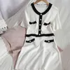 Korean Temperament Hit color Knitted Dress Summer Women Short Sleeve Single-Breasted Knit casual Slim Robe 210519