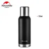 Bouteille d'eau Naturehike Grande Capacité Classique Noir 304 Acier Inoxydable Givré Isolation Pot Camping Randonnée Voyage