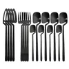 16 pcs Preto Conjuntos de Louça de Cozinha Colher Forquilha Faca De Faca De Mesa De Louça Matte Cutelaria De Ouro Sorvete Sobremesas Sopa De Café Uso 210317