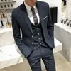 ( Jacket + Vest + Pants ) Fashion Boutique Mens Plaid Formal Business Suit 3 Piece Set Men's High-end Casual Suits Wedding set