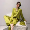 Daeyard Silk Pajama Sets For Women Luxury Long Sleeve Pyjamas Sleepwear Oversize 2 Pcs Button UP Pijama With Bags Sexy Homewear 210809