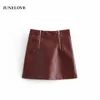 Skirts JuneLove 2021 Women Fashion Chic Double Zipper Basic OL Pu Leather Mini Skirt High Waist Streetwear Casual Faldas Mujer